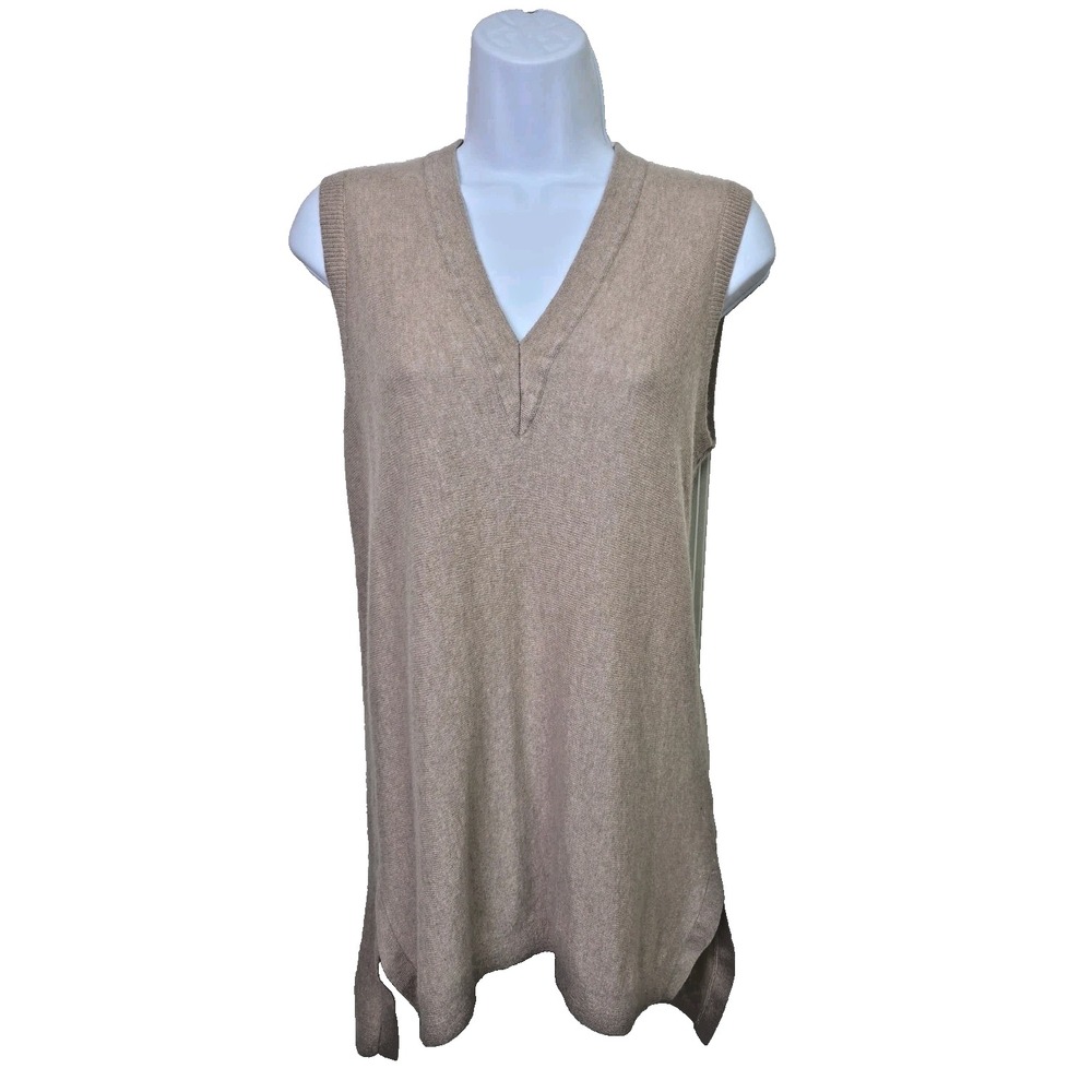 Vince 100% Cashmere Sweater V Neck Sleeveless Beige Tunic Vest Dress Weekend M
